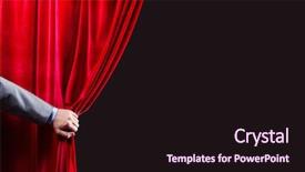  Presentation with curtain opening - Slide set with hand opening red curtain background and a wine colored foreground