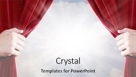  Presentation with curtain opening - Presentation design featuring hand opening red curtain background and a white colored foreground