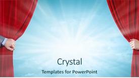  Presentation with curtain opening - Slide set enhanced with hand opening red curtain background and a sky blue colored foreground