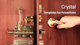  Presentation with open door policy health care - Amazing PPT theme having hand opens door close-up backdrop and a tawny brown colored foreground