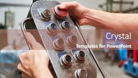 Presentation with control panel - PPT theme having hand-operates-buttons background and a coral colored foreground