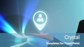  Presentation with light blue dna - PPT theme enhanced with hand out against blue vortex background and a teal colored foreground