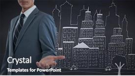  Presentation with doodle - Slide deck having hand out against navy background and a tawny brown colored foreground