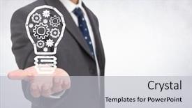  Presentation with light bulb - Slide deck featuring hand out with light bulb background and a light gray colored foreground