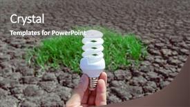  Presentation with eco - Slide set with hand over desert and green background and a gray colored foreground