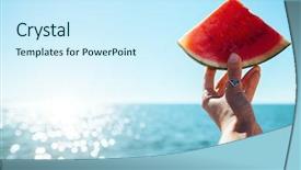  Presentation with pov - PPT theme having hand over sea - pov summer background and a cool aqua colored foreground