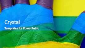  Presentation with hand palm - Cool new PPT layouts with hand painted as the rainbow backdrop and a teal colored foreground