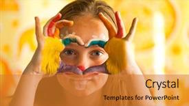  Presentation with folded heart - Presentation design featuring hand painted child - girl fingers background and a gold colored foreground