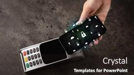  Presentation with pos - Cool new slide set with hand paying with cellphone on pos secure payment concept backdrop and a wine colored foreground