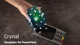  Presentation with pos - Cool new PPT theme with hand-paying-with-cellphone backdrop and a dark gray colored foreground