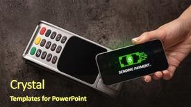  Presentation with hand touching finger digital - PPT layouts having hand paying with digital currency background and a wine colored foreground