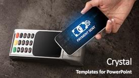  Presentation with hand touching finger digital - Cool new presentation theme with hand paying with digital currency backdrop and a wine colored foreground