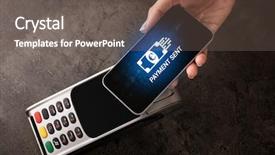  Presentation with smartphone - Colorful presentation theme enhanced with hand paying with digital currency backdrop and a gray colored foreground