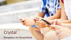  Presentation with smartphones - Beautiful slides featuring hand phone - midsection of students sitting backdrop and a lemonade colored foreground