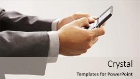  Presentation with man holding phone - Presentation theme with hand phone sending text message background and a lemonade colored foreground