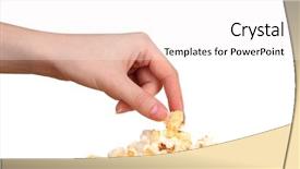  Presentation with popcorn - Cool new PPT layouts with performance nutrition - hand picking a tasty popcorn backdrop and a sky blue colored foreground