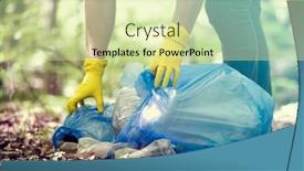  Presentation with cleaning day - Amazing presentation design having hand-picking-up-garbage-plastic backdrop and a soft green colored foreground