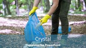  Presentation with cleaning day - Audience pleasing presentation design consisting of hand-picking-up-garbage-plastic backdrop and a teal colored foreground