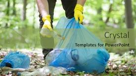  Presentation with cleaning day - Presentation theme featuring hand-picking-up-garbage-plastic background and a yellow colored foreground