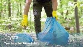  Presentation with cleaning day - PPT layouts consisting of hand-picking-up-garbage-plastic background and a teal colored foreground