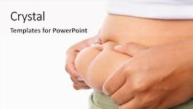  Presentation with obese - Amazing slides having hand pinching fat on tummy backdrop and a sky blue colored foreground