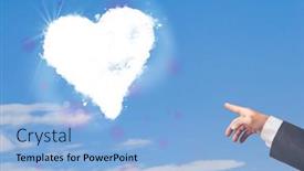  Presentation with white dove heart - Presentation theme featuring hand-pionting-at-white-heart background and a light blue colored foreground