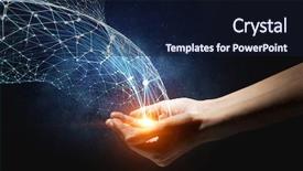  Presentation with connection - Cool new presentation theme with hand plams - new technologies for connection 3d backdrop and a wine colored foreground