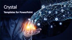  Presentation with connection - Presentation having hand plams - new technologies for connection 3d background and a  colored foreground