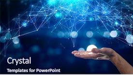  Presentation with connection - Slides featuring hand plams - new technologies for connection 3d background and a navy blue colored foreground