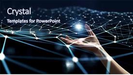  Presentation with connection - Beautiful slides featuring hand plams - new technologies for connection 3d backdrop and a navy blue colored foreground