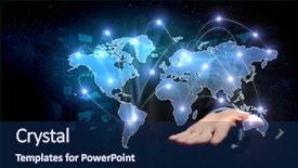  Presentation with connection - Cool new slides with hand plams - new technologies for connection 3d backdrop and a navy blue colored foreground