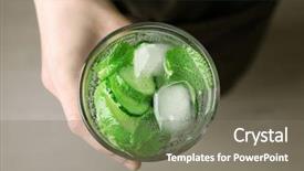  Presentation with water glass - PPT theme with hand plant - young woman holding glass background and a gray colored foreground