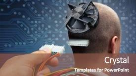  Presentation with power plug - Audience pleasing slide deck consisting of hand plugging power cables backdrop and a tawny brown colored foreground