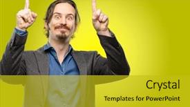  Presentation with one young man exercising handball - Beautiful presentation design featuring hand pointing - handsome young man raising his backdrop and a  colored foreground