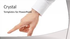  Presentation with hand touching finger digital - Slides enhanced with hand pointing - male finger touching imaginary screen background and a white colored foreground