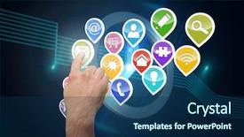  Presentation with technical - Colorful PPT theme enhanced with hand pointing against clock on technical background backdrop and a navy blue colored foreground