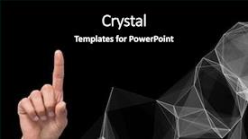  Presentation with hand touching finger digital - Colorful slide deck enhanced with hand pointing against graphic polygons backdrop and a black colored foreground