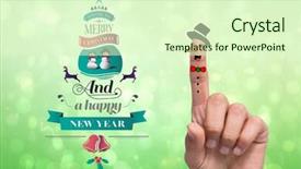  Presentation with light green - Colorful presentation theme enhanced with holiday greeting sign snowman - hand pointing against green abstract backdrop and a soft green colored foreground