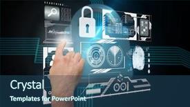  Presentation with black hand - Theme having hand pointing against shiny lock on black background background and a ocean colored foreground