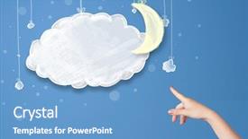  Presentation with cartoon - Cool new slide deck with hand pointing at cartoon night backdrop and a teal colored foreground