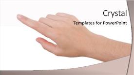  Presentation with female - Presentation theme enhanced with hand pointing touching or pressing background and a sky blue colored foreground