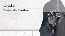  Presentation with medical robot pcr for genetic - Colorful theme enhanced with hand pointing with bright background backdrop and a white colored foreground