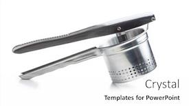  Presentation with potato - Cool new presentation design with hand-potato-presser-isolated backdrop and a white colored foreground