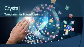  Presentation with technical - Amazing slide deck having hand presenting against clock on technical background backdrop and a ocean colored foreground