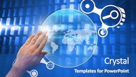  Presentation with blue squares - Slide set with hand presenting against glowing squares on blue background background and a cobalt blue colored foreground