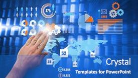  Presentation with blue squares - PPT theme having hand presenting against glowing squares on blue background background and a cobalt blue colored foreground