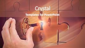  Presentation with unlocking value - PPT theme featuring hand presenting against key unlocking background and a coral colored foreground