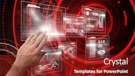  Presentation with black hand - Presentation theme consisting of futuristic men - hand presenting against shiny red background and a tawny brown colored foreground