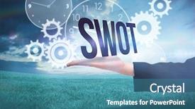  Presentation with blue green - Audience pleasing presentation theme consisting of hand presenting the word swot backdrop and a teal colored foreground