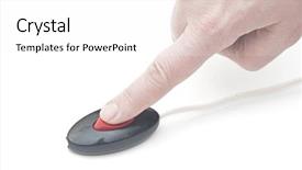  Presentation with press - Beautiful PPT theme featuring hand press on red button backdrop and a white colored foreground